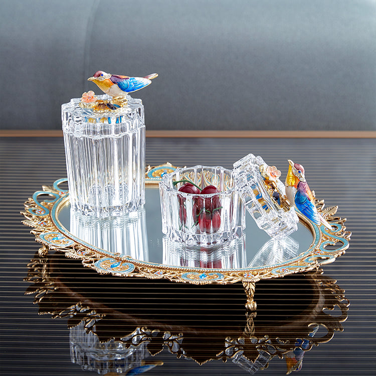 صندوق تذكاري من الكريستال متعدد الأوجه بلون طائر العندليب الأزرق