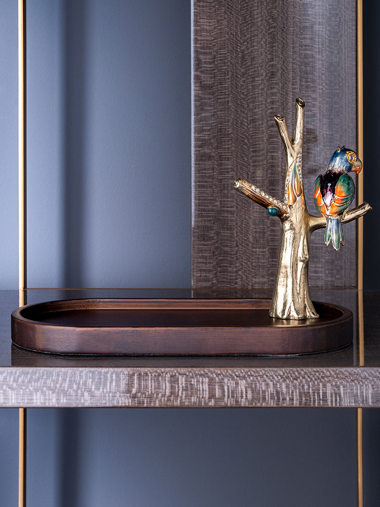 صينية تقديم الطعام المطلية بالذهب على شكل ببغاء استوائي