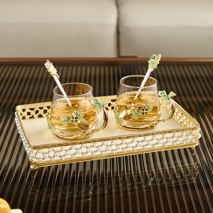 Champagne Pearl Filigree Rectangular Tray