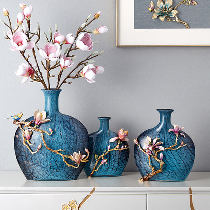 Turquoise Ripple & Golden Blossom Vase
