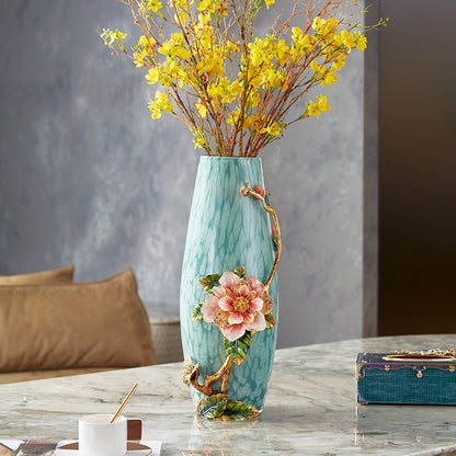 Emerald Mist "Jeweled Camellia" Art Vase