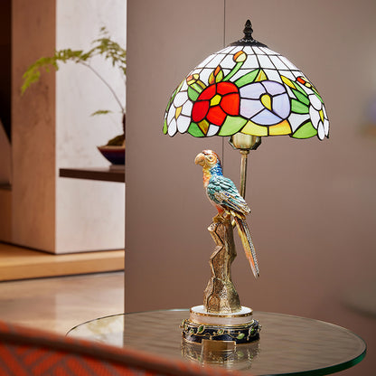 Imperial Parrot Tiffany Art Glass Lamp