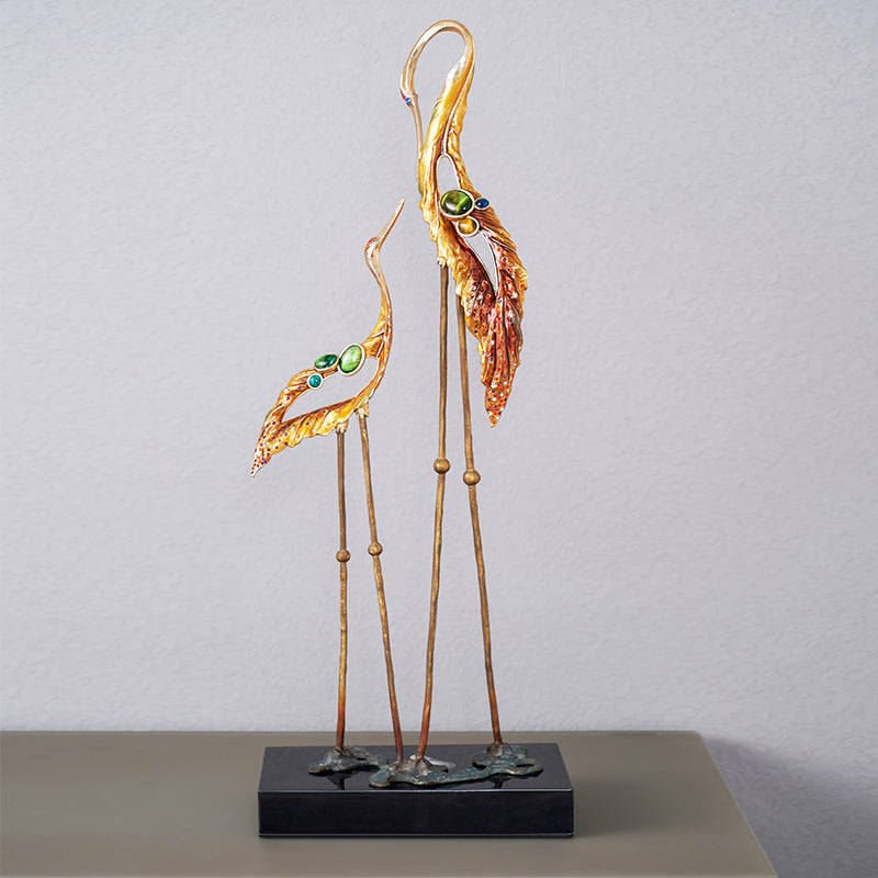 Stately Golden Crane "Zen Harmony" Sculptures