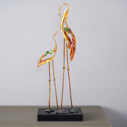 Stately Golden Crane "Zen Harmony" Sculptures