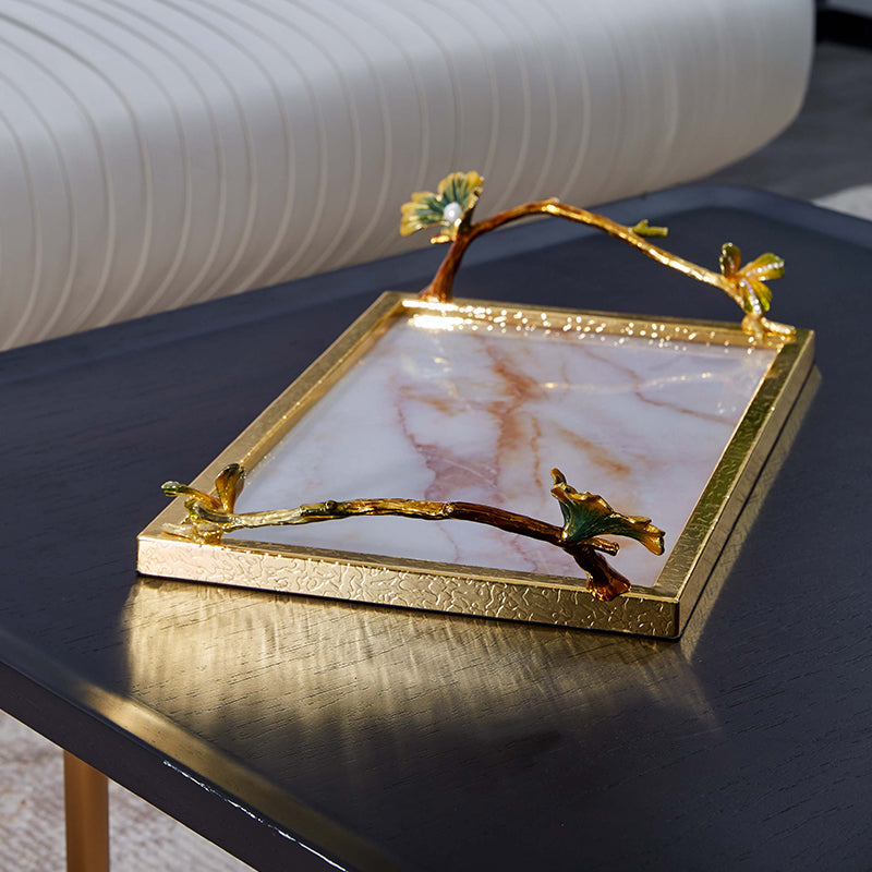 Gilded Ginkgo Marble Serving Tray