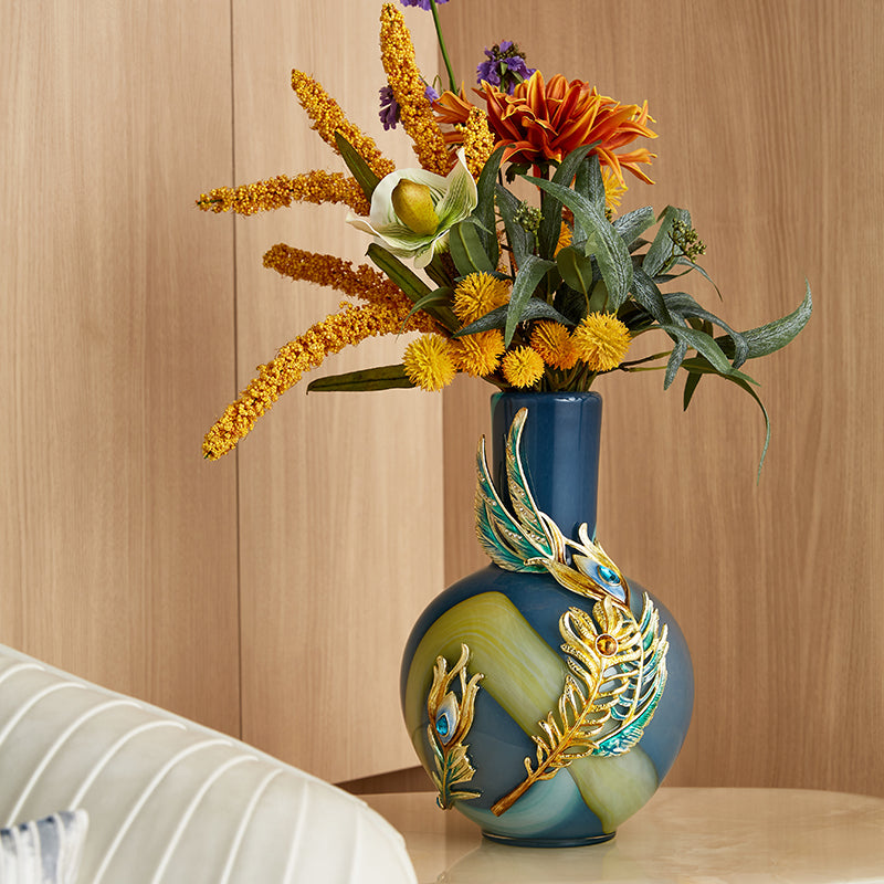 Imperial Azure "Peacock Plume" Jeweled Vase
