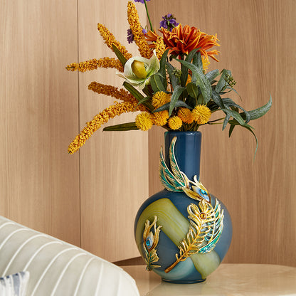 Imperial Azure "Peacock Plume" Jeweled Vase