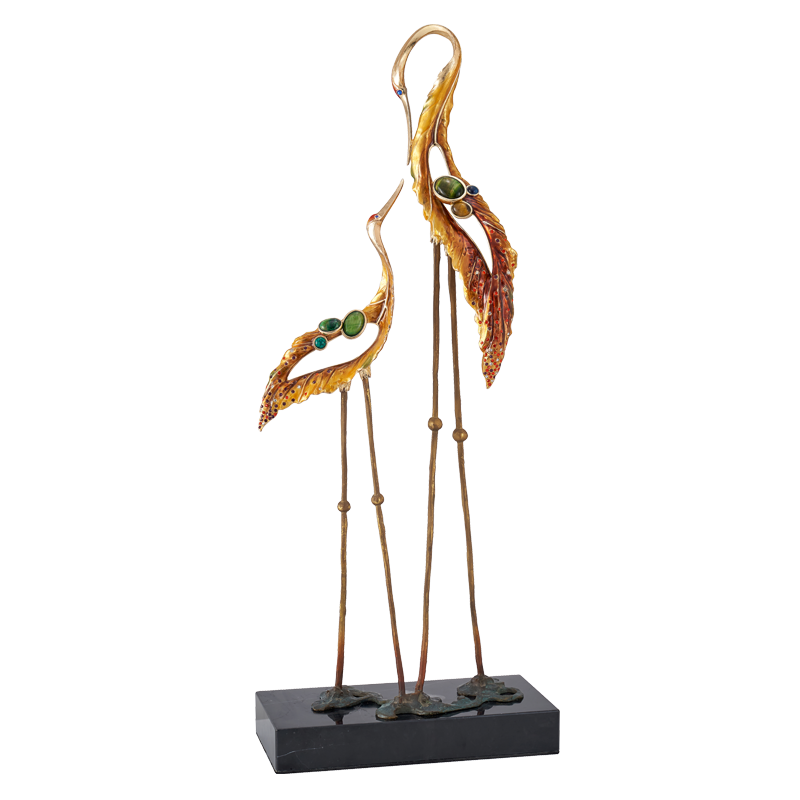 Stately Golden Crane "Zen Harmony" Sculptures