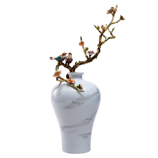 Alabaster Songbird Marble Vase