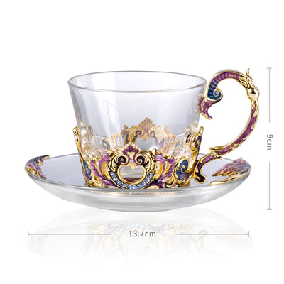 فنجان وصحن من الزجاج المطلي بالمينا على الطراز الباروكي الإمبراطوري