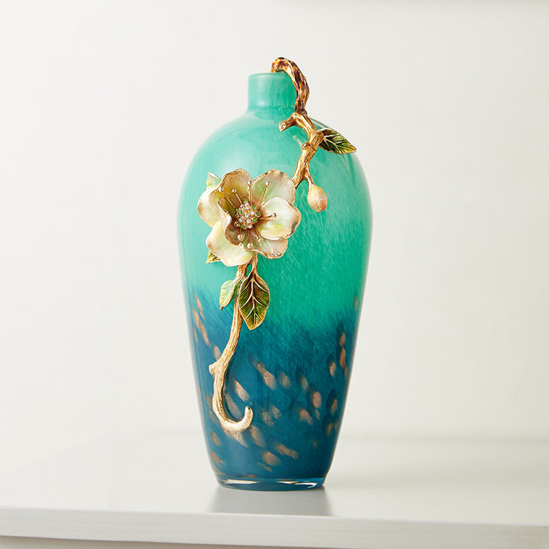 Emerald Gradient "Ivory Blossom" Art Vase