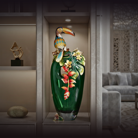 Imperial Emerald Toucan Glass Vase
