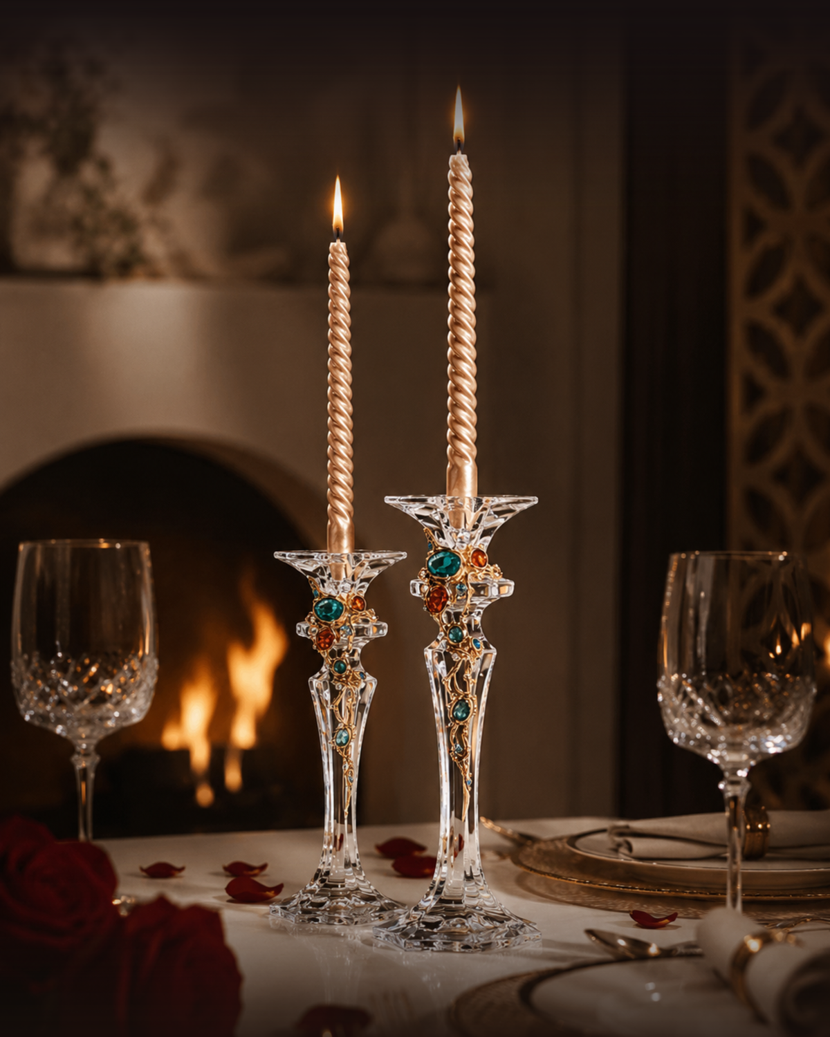 Azure & Amber Jeweled Crystal Spire