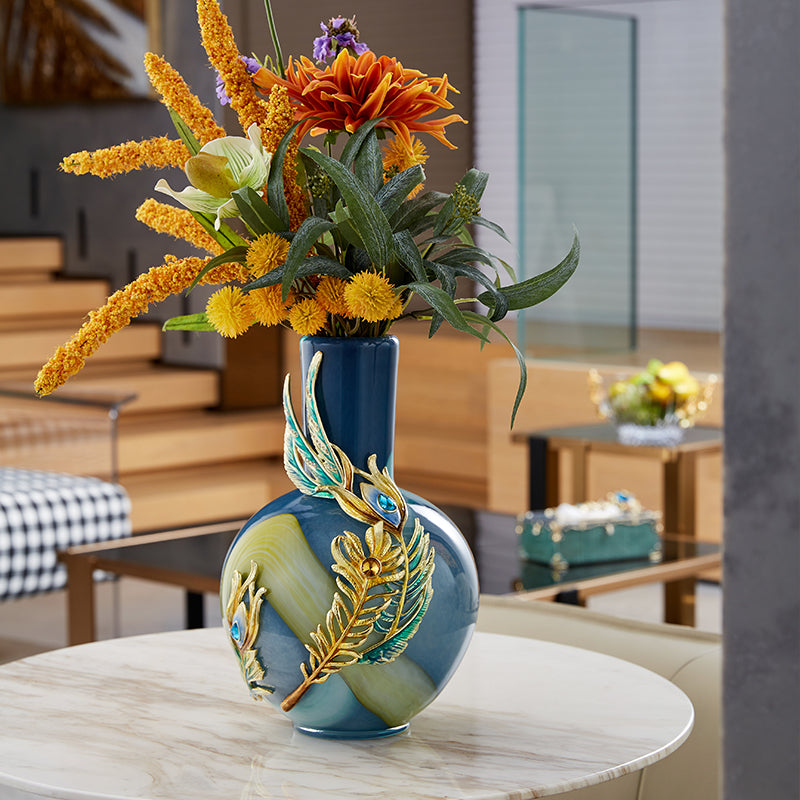 Imperial Azure "Peacock Plume" Jeweled Vase