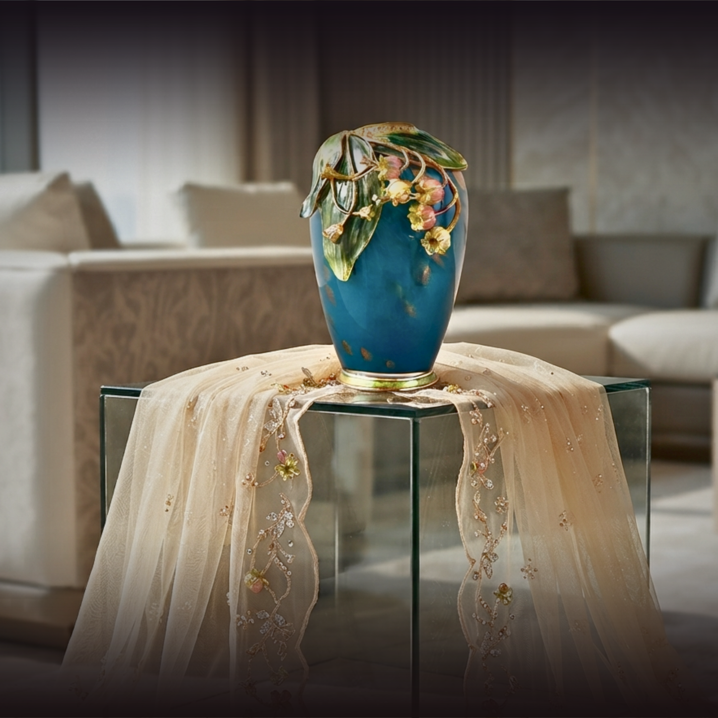 Azure Bloom "Spring Garland" Artisan Vase