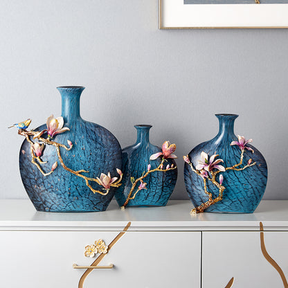 Turquoise Ripple & Golden Blossom Vase