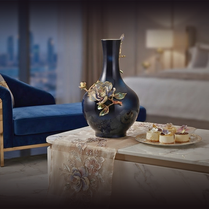 Midnight Azure "Glowing Lotus" Art Vase