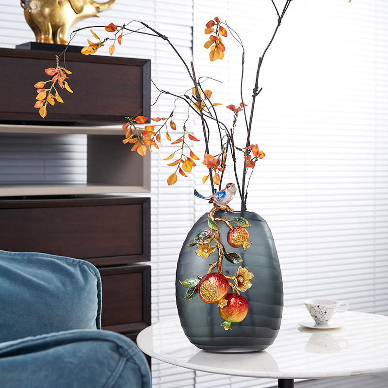 Charcoal Frost "Golden Pomegranate" Artisan Vase