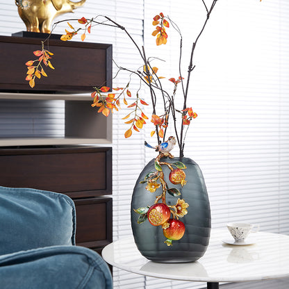 Charcoal Frost "Golden Pomegranate" Artisan Vase