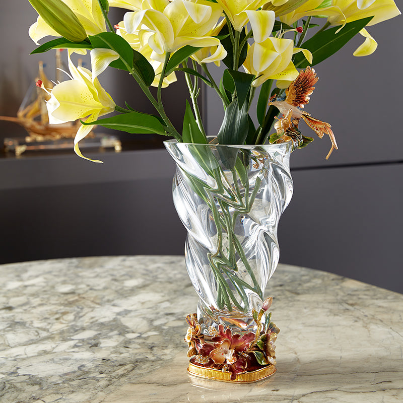 Crystalline Spiral & Orchid Songbird Vase