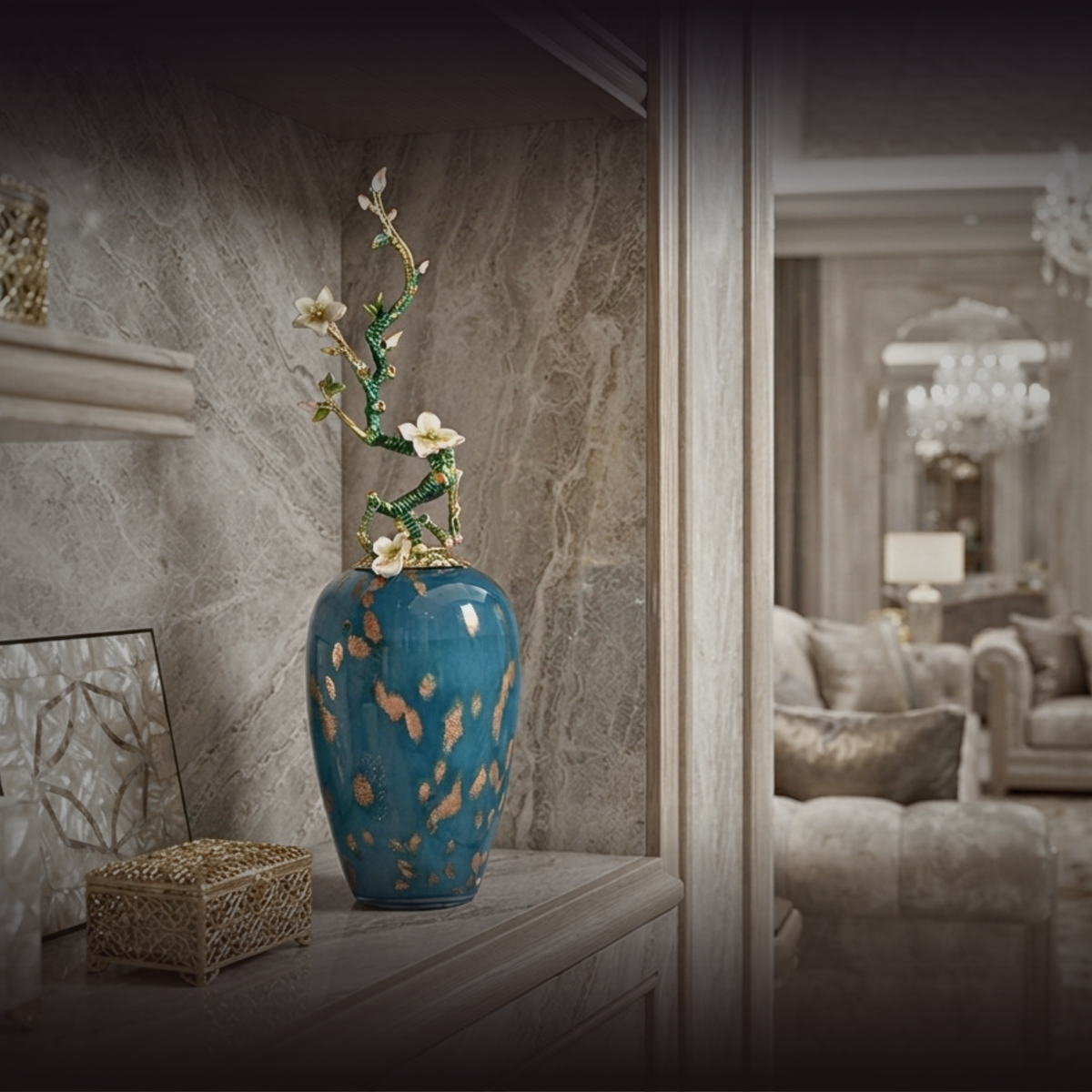 Azure Radiance "Blossom Branch" Glass Vase