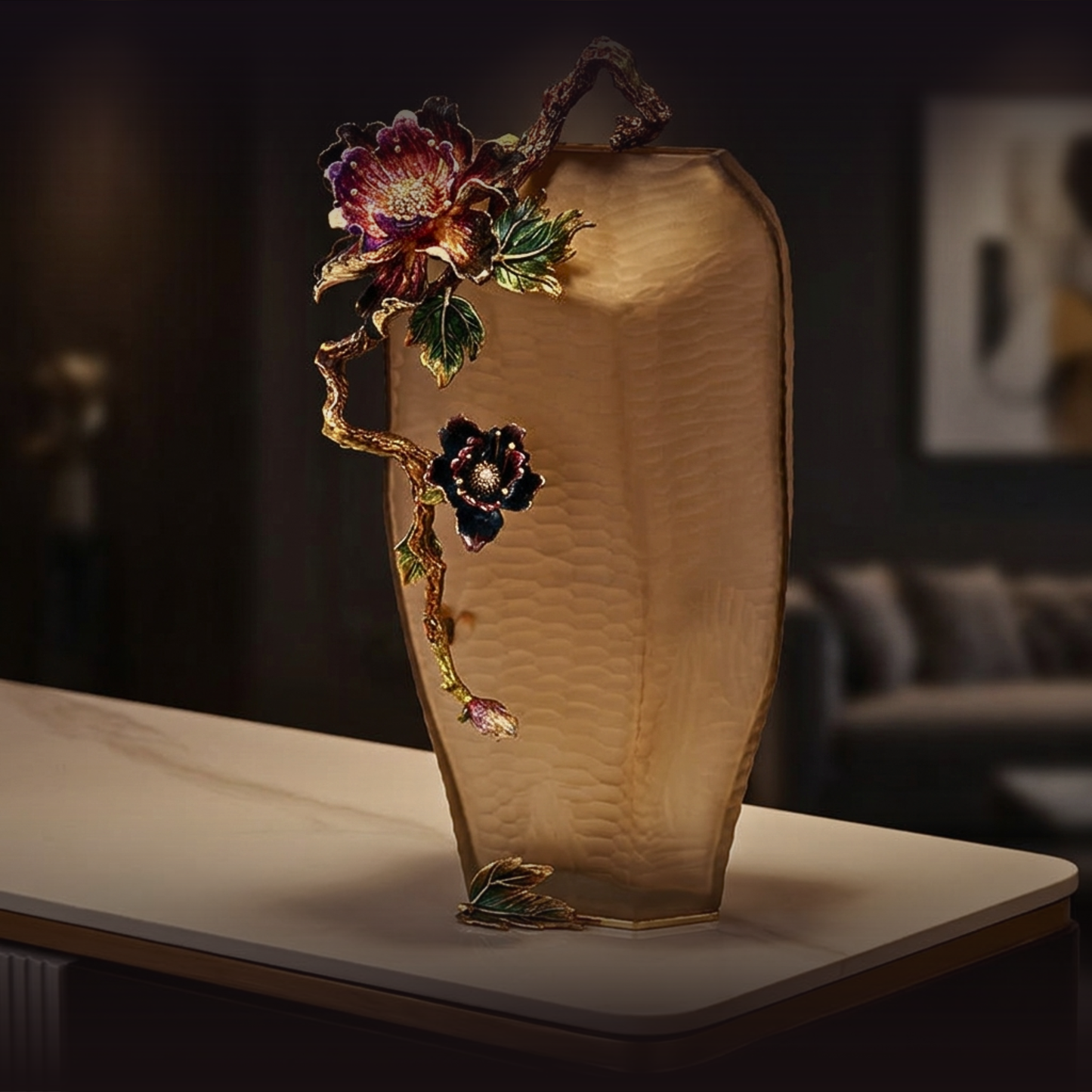 Charcoal Frost "Magnolia & Songbird" Artisan Vase