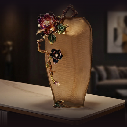 Charcoal Frost "Magnolia & Songbird" Artisan Vase