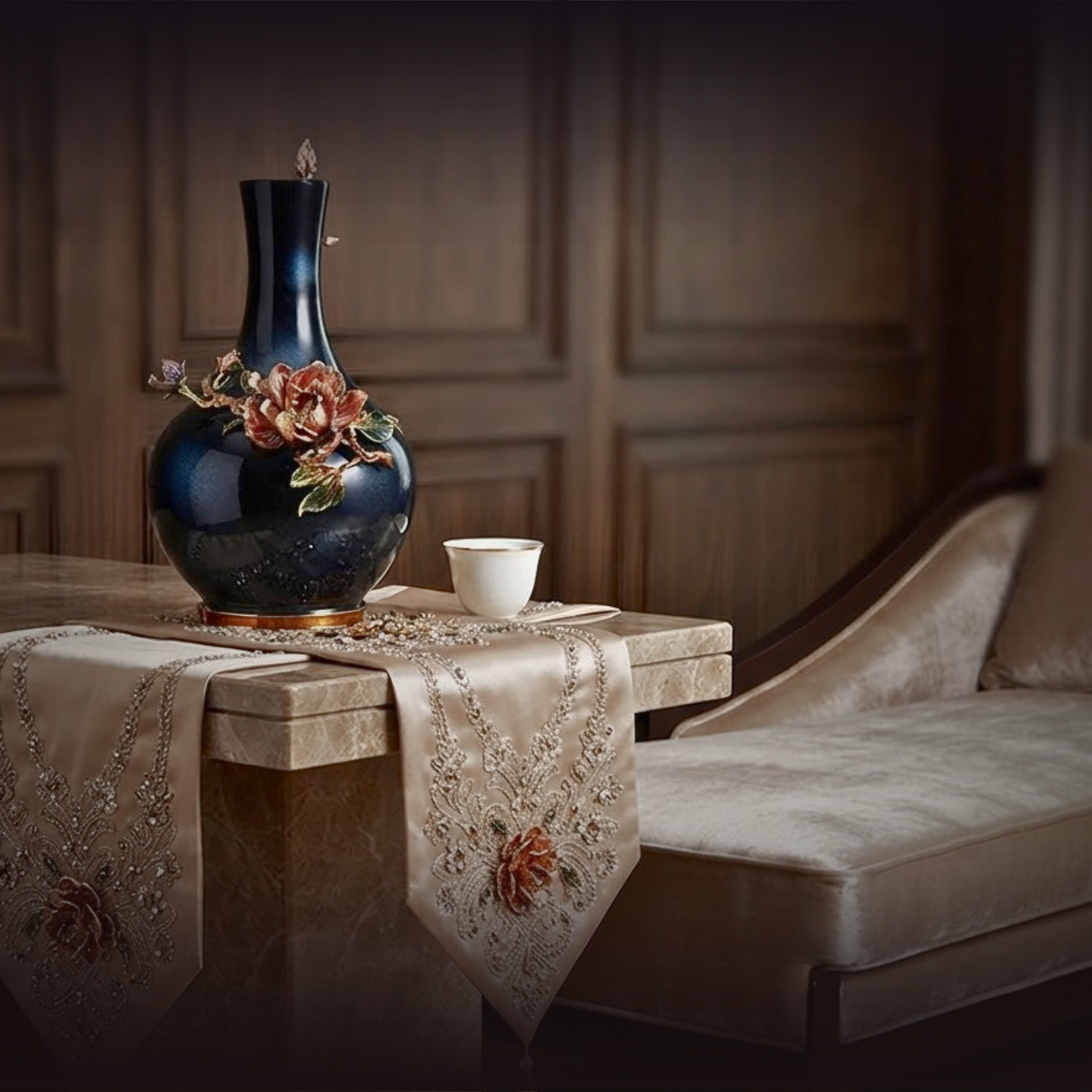 Midnight Azure "Crimson Lotus" Art Vase