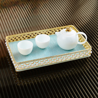 Azure Pearl Filigree Rectangular Tray