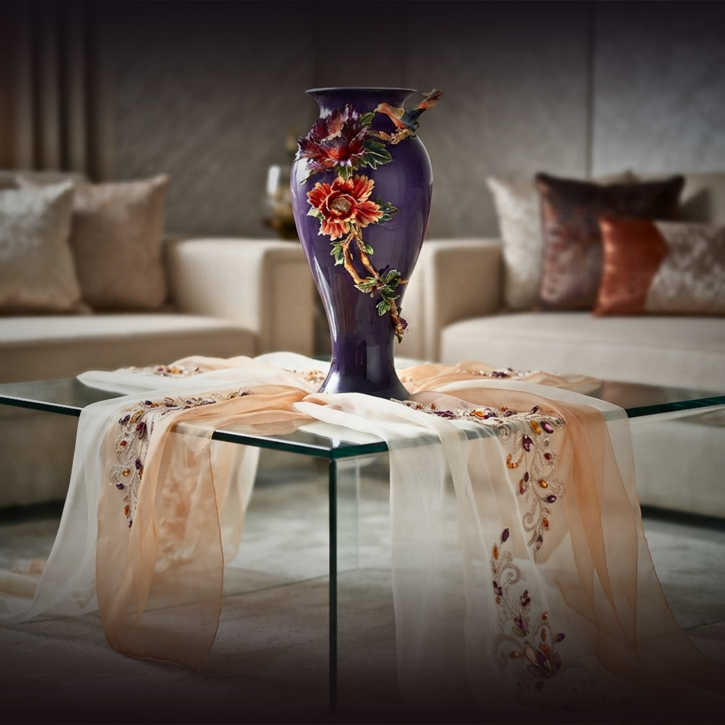 Imperial Amethyst "Peony & Songbird" Vase