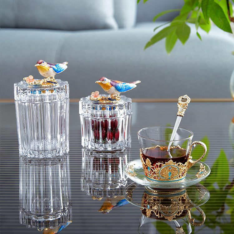 صندوق تذكاري من الكريستال متعدد الأوجه بلون طائر العندليب الأزرق