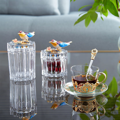 صندوق تذكاري من الكريستال متعدد الأوجه بلون طائر العندليب الأزرق