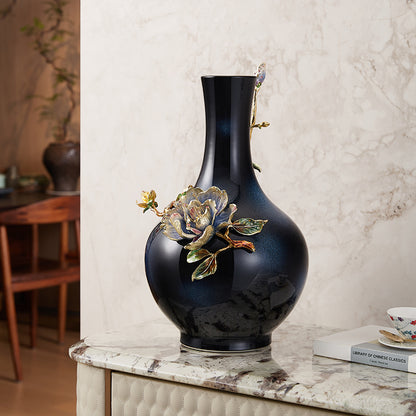 مزهرية فنية "زهرة اللوتس المتوهجة" باللون الأزرق الداكن