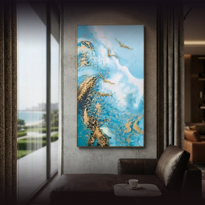Azure Horizon "Golden Wings" Fluid Art Masterpiece