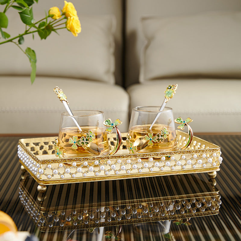 Champagne Pearl Filigree Rectangular Tray