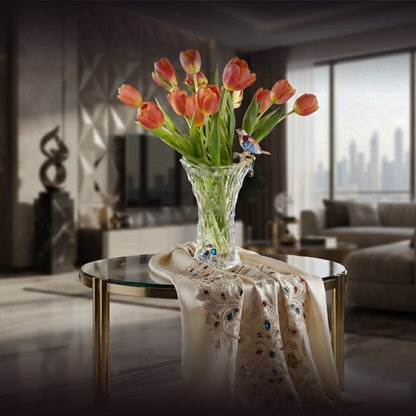 Crystalline Frost & Jeweled Songbird Vase