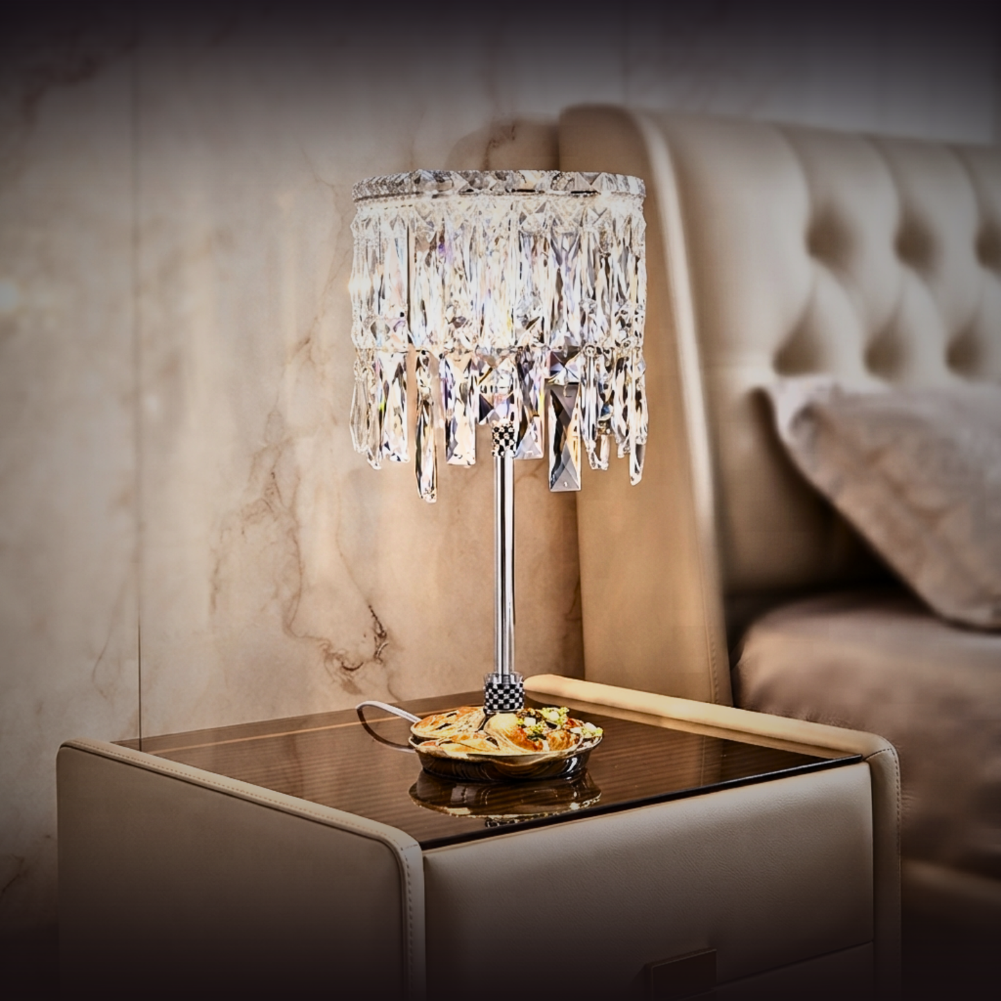 Azure Bloom Crystal Cascade Lamp