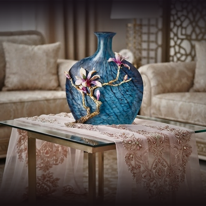 Turquoise Ripple & Golden Blossom Vase