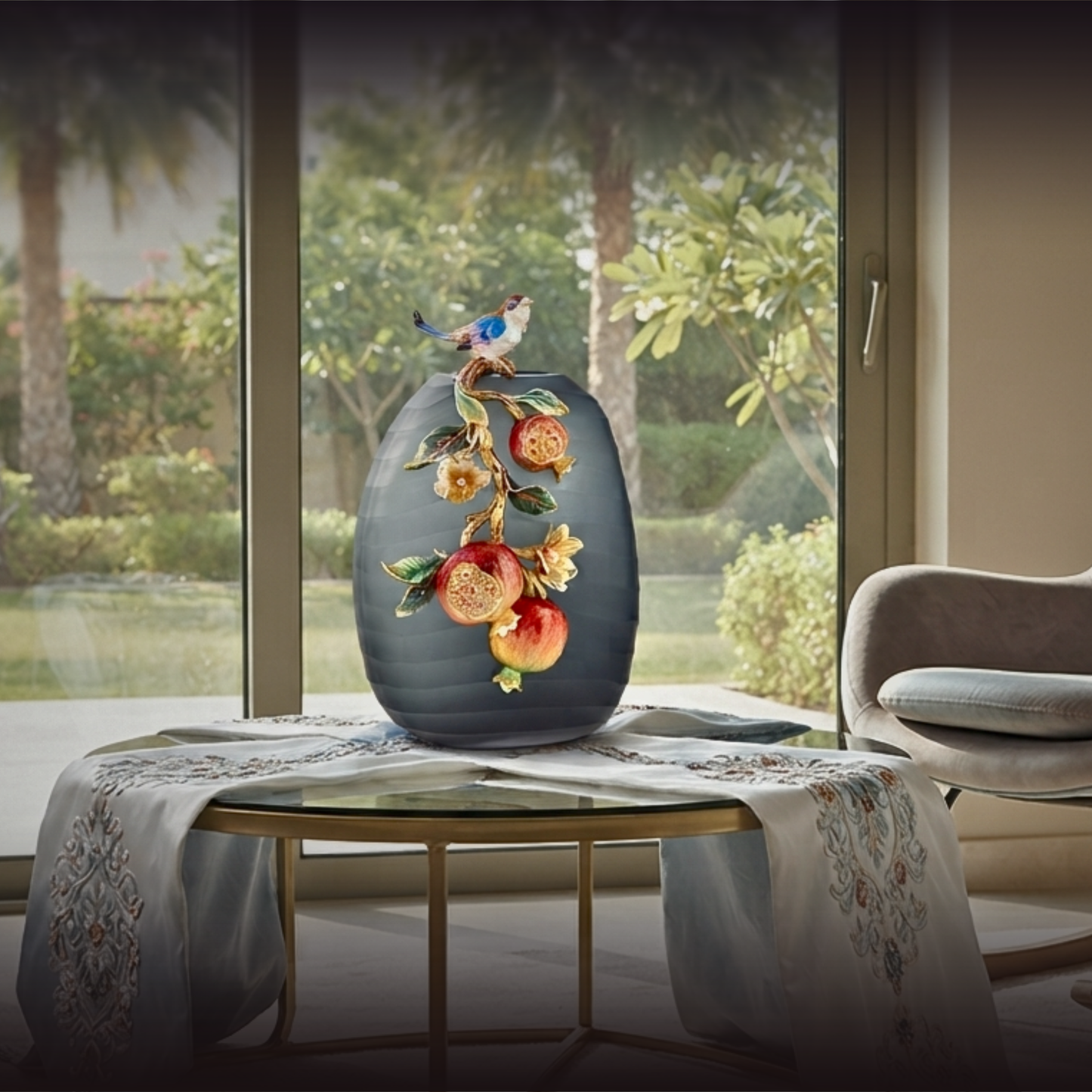 Charcoal Frost "Golden Pomegranate" Artisan Vase