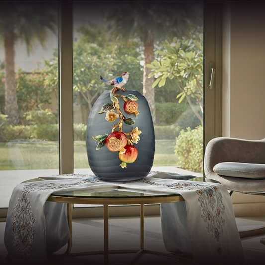 Charcoal Frost "Golden Pomegranate" Artisan Vase
