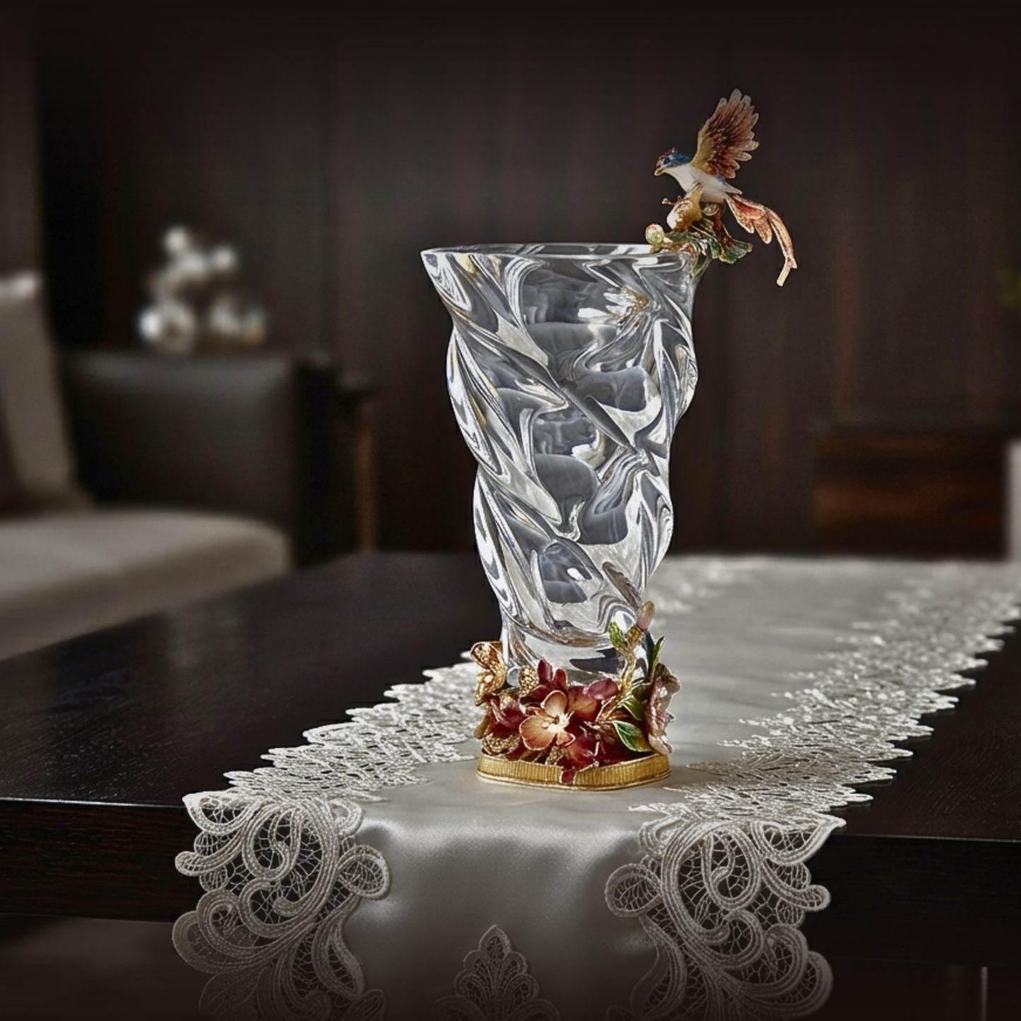 Crystalline Spiral & Orchid Songbird Vase