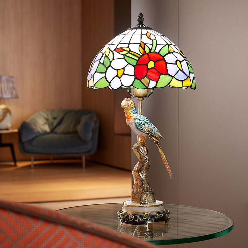 Imperial Parrot Tiffany Art Glass Lamp