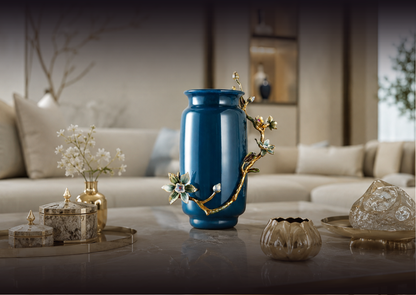 Navy Botanical Ceramic Vase
