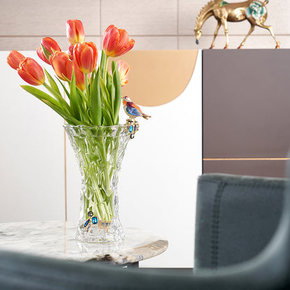 مزهرية طائر مغرد مزينة ببلورات متجمدة وجواهر