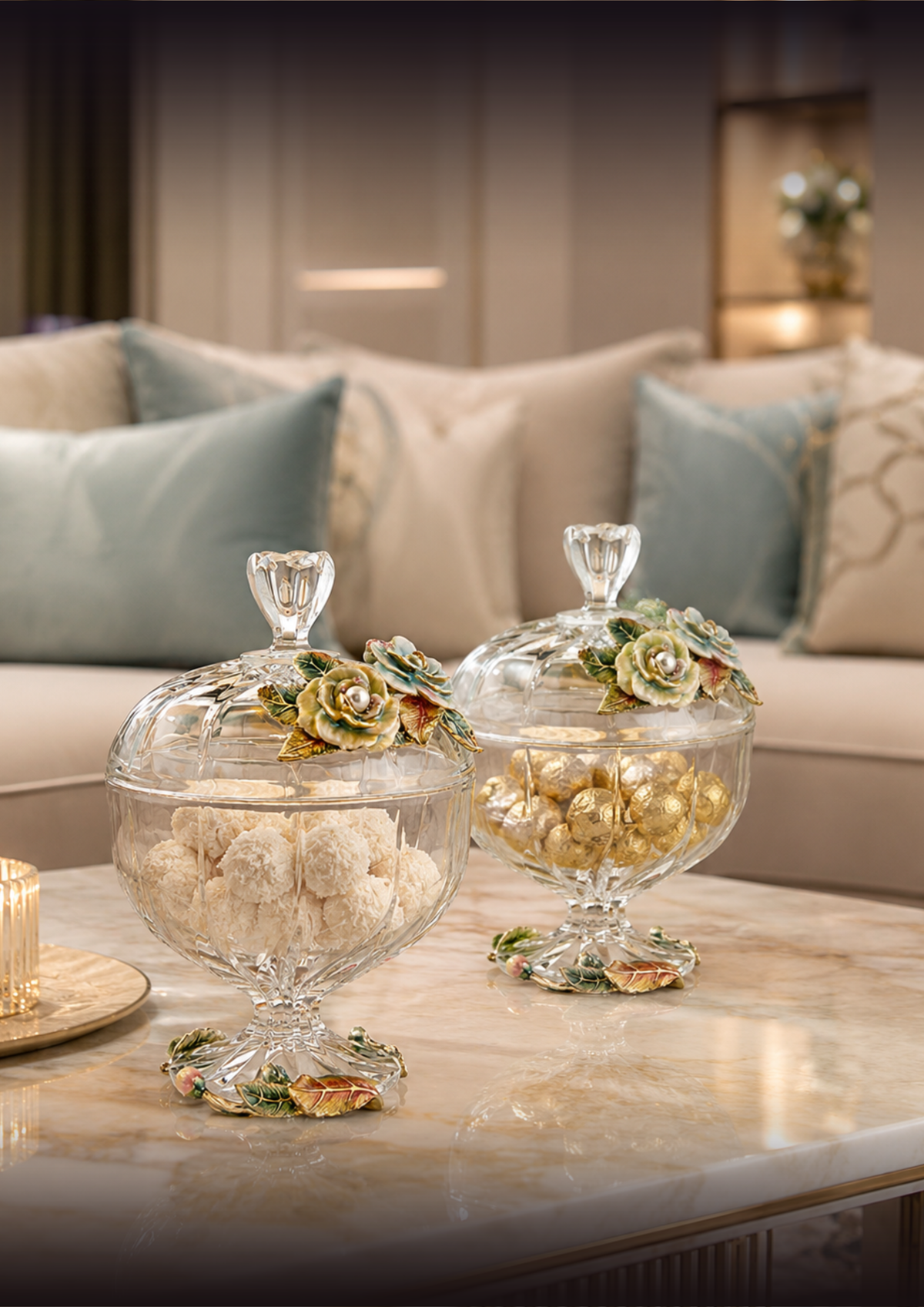 Crystal Rose Garden Footed Jar