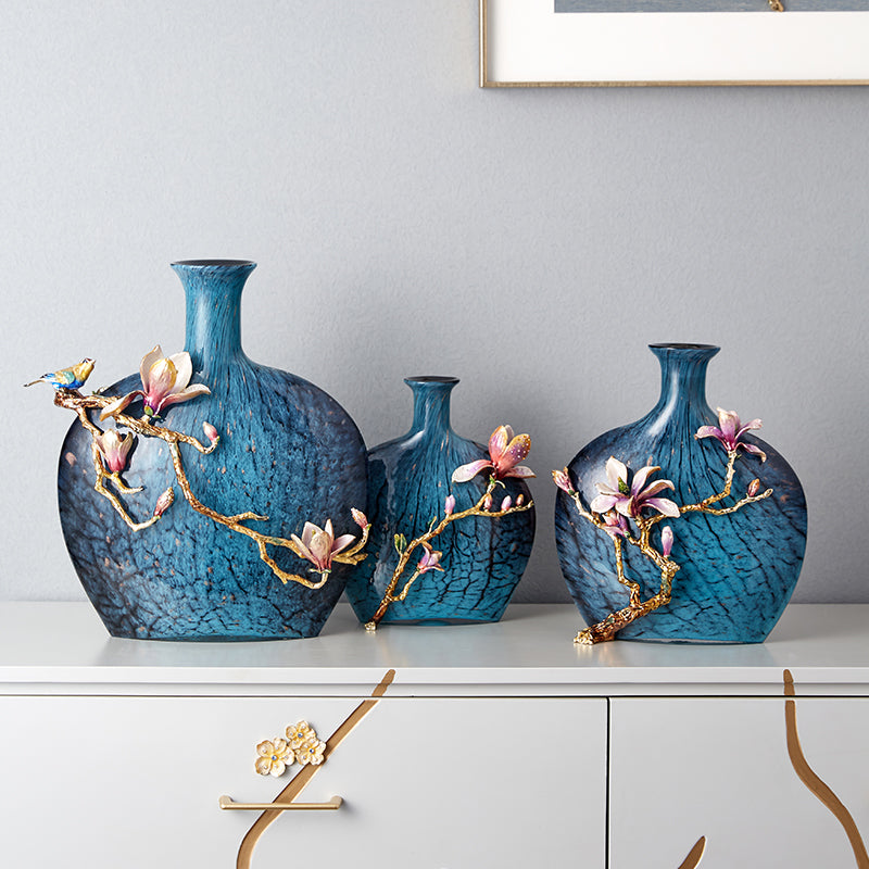 Turquoise Ripple & Golden Blossom Vase