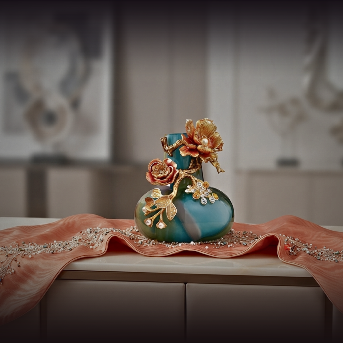Azure Sunrise "Jeweled Bloom" Art Vase