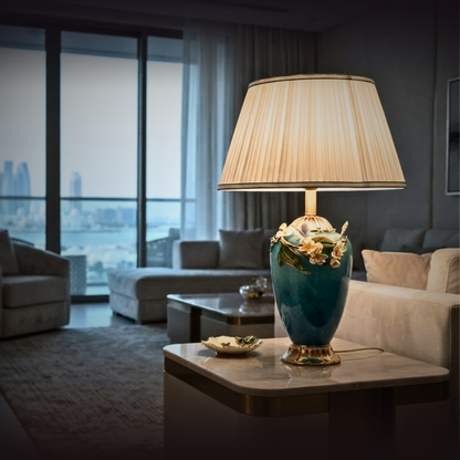 Azure Serenity Botanical Table Lamp
