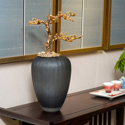 Golden Pine Bonsai Frosted Glass Sculpture