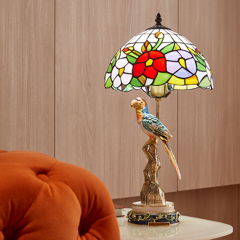 Imperial Parrot Tiffany Art Glass Lamp